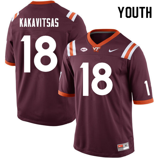 Youth #18 William Kakavitsas Virginia Tech Hokies College Football Jerseys Sale-Maroon